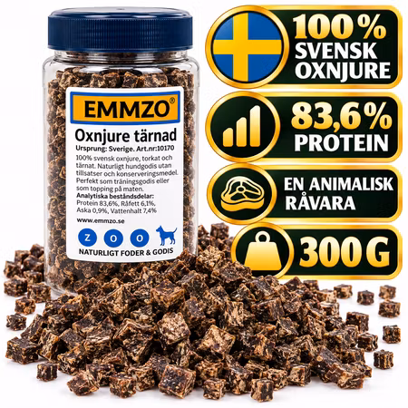 Emmzo Svensk Oxnjure Tärnad 300 g – Hundgodis Storpack