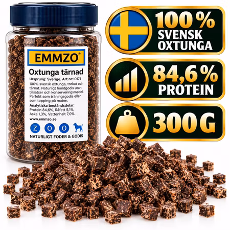 Emmzo Svensk Oxtunga Tärnad 300 g – Hundgodis Storpack