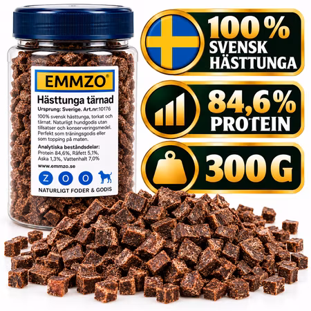 Emmzo Hästtunga Tärnad 300 g – Svenskt Hundgodis