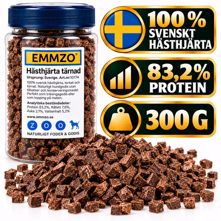 Emmzo Hästhjärta Tärnat 300 g – Svenskt Hundgodis