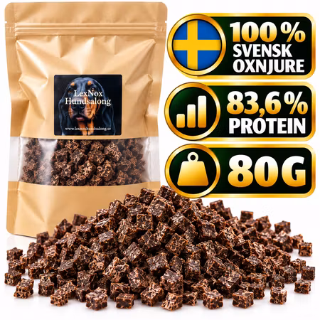 Emmzo Svensk Oxnjure Tärnad 80 g – Naturligt Hundgodis