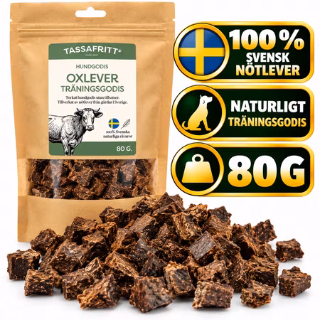 TassaFritt Svensk Oxlever 80 g – Träningsgodis för hund