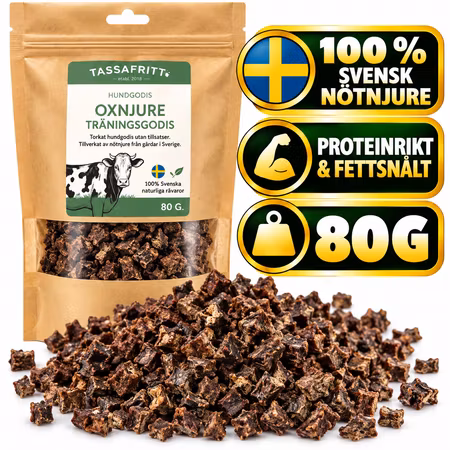 TassaFritt Svensk Oxnjure 80 g – Naturligt Träningsgodis
