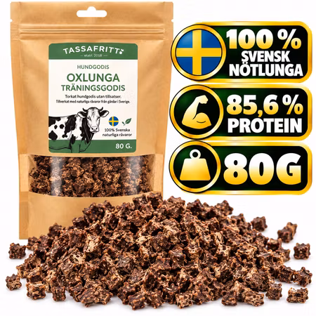 TassaFritt Svensk Oxlunga Träning 80 g – Naturligt Hundgodis