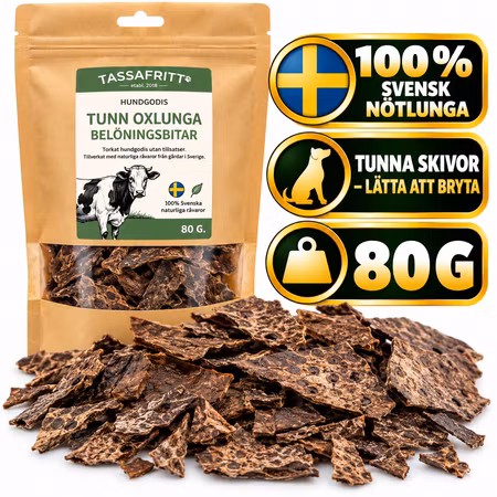 TassaFritt Svensk Tunn Oxlunga 80 g – Naturligt Hundgodis
