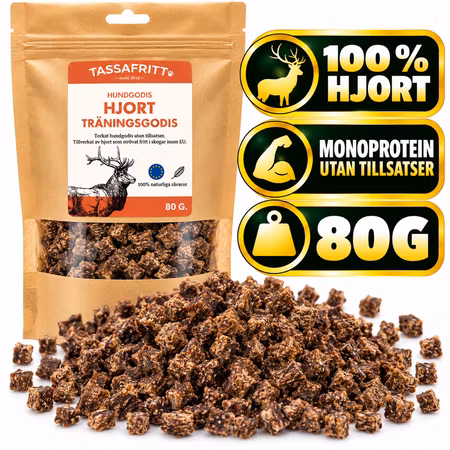 TassaFritt Hjort 80 g – Naturligt Träningsgodis av Hjort