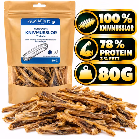 TassaFritt Knivmusslor 80 g – Naturligt Hundgodis