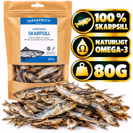 TassaFritt Skarpsill 80 g – Torkad Skarpsill för Hund