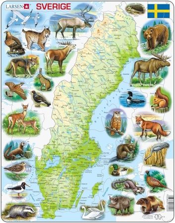 Pussel Sverige med delar av vårt djurliv