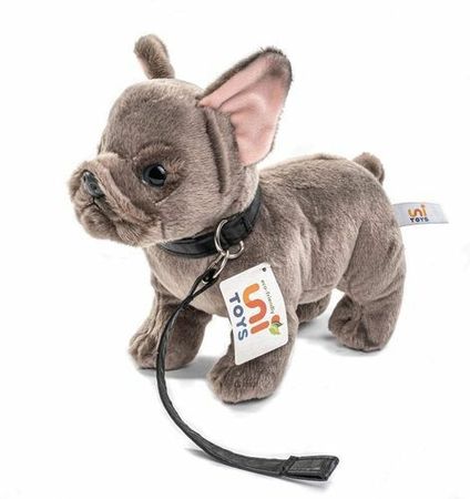 Uni-Toys Hund Fransk Bulldogg med koppel grå 23 cm