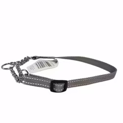Halsband silvergrå med reflex halvstryp modell ställbart
