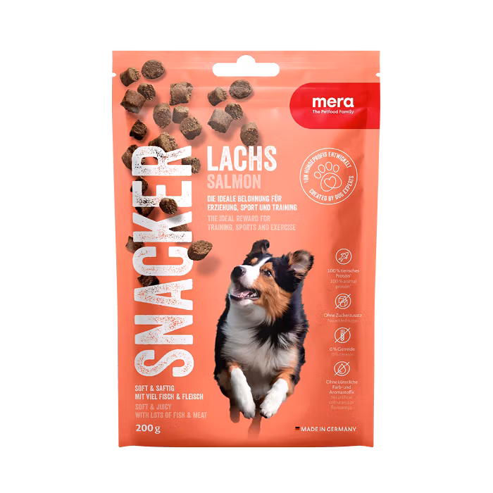 MERA Snacker lax 200g - Mjukt hundgodis (KORT DATUM)