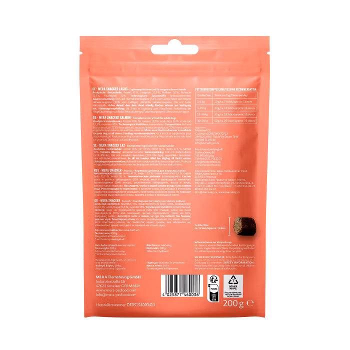 MERA Snacker lax 200g - Mjukt hundgodis (KORT DATUM)