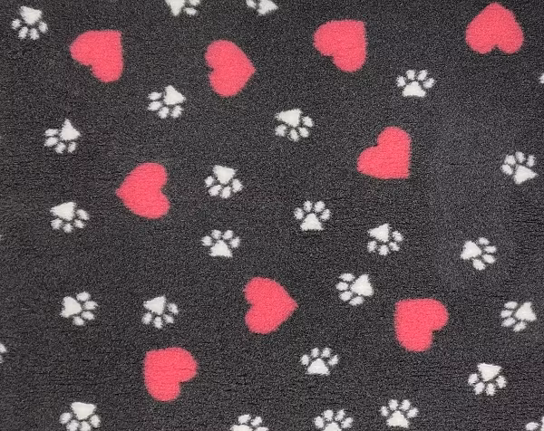 Vetbeds - Mörkgrå med hjärtan och gummerad baksida.