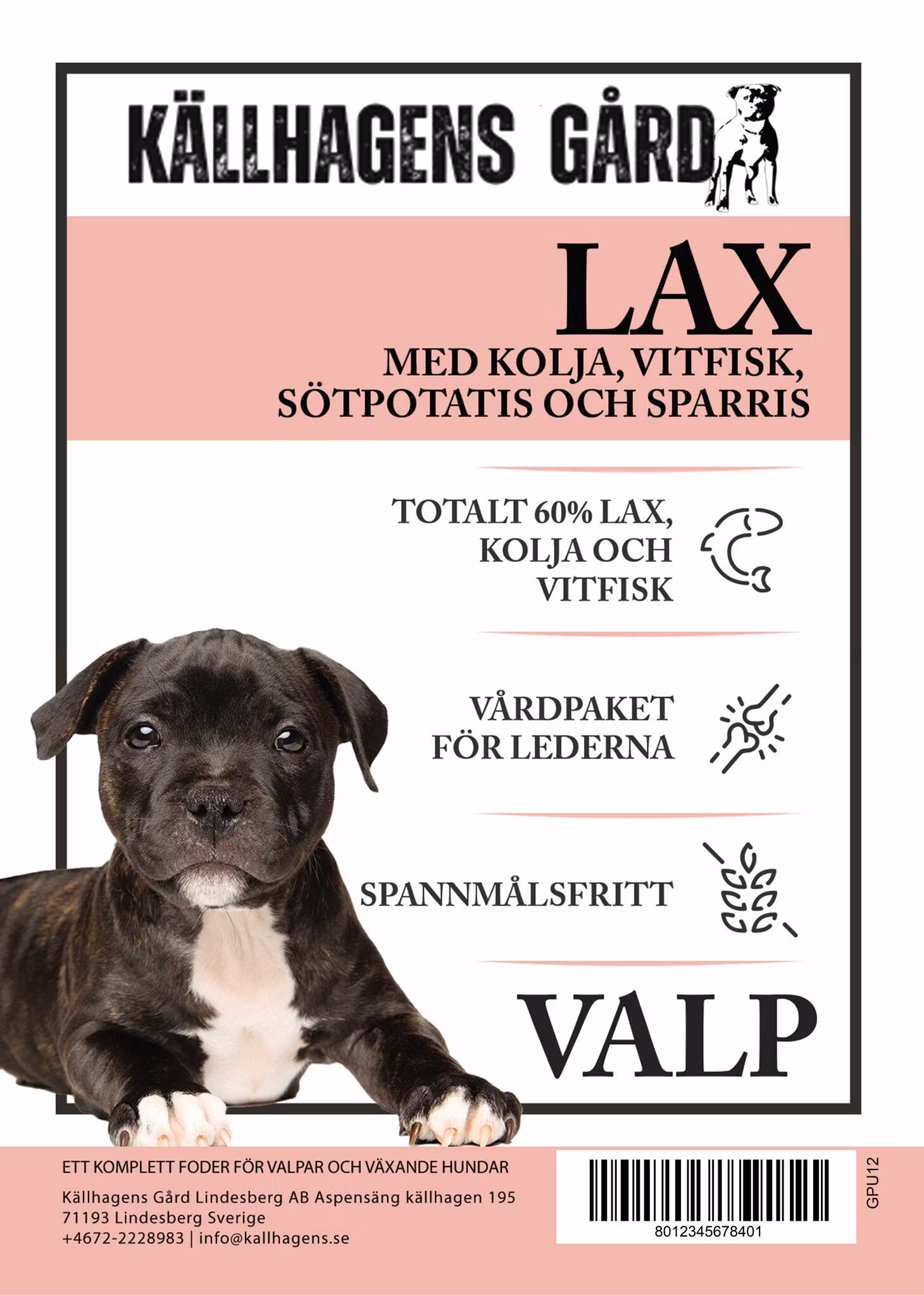 Källhagens gård - valpfoder - Lax, kolja, vitfisk med smarrig sötpotatis och sparris