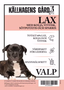 Valpfoder alla raser - Lax, kolja, vitfisk med smarrig sötpotatis och sparris - Källhagens gård