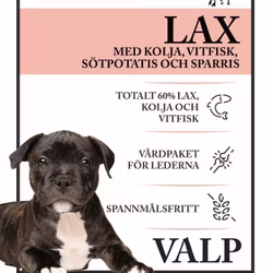 Källhagens gård - valpfoder - Lax, kolja, vitfisk med smarrig sötpotatis och sparris