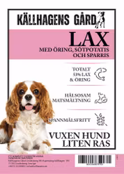 För liten vuxen hund - Lax med öring, sparris och sötpotatis Källhagens gård