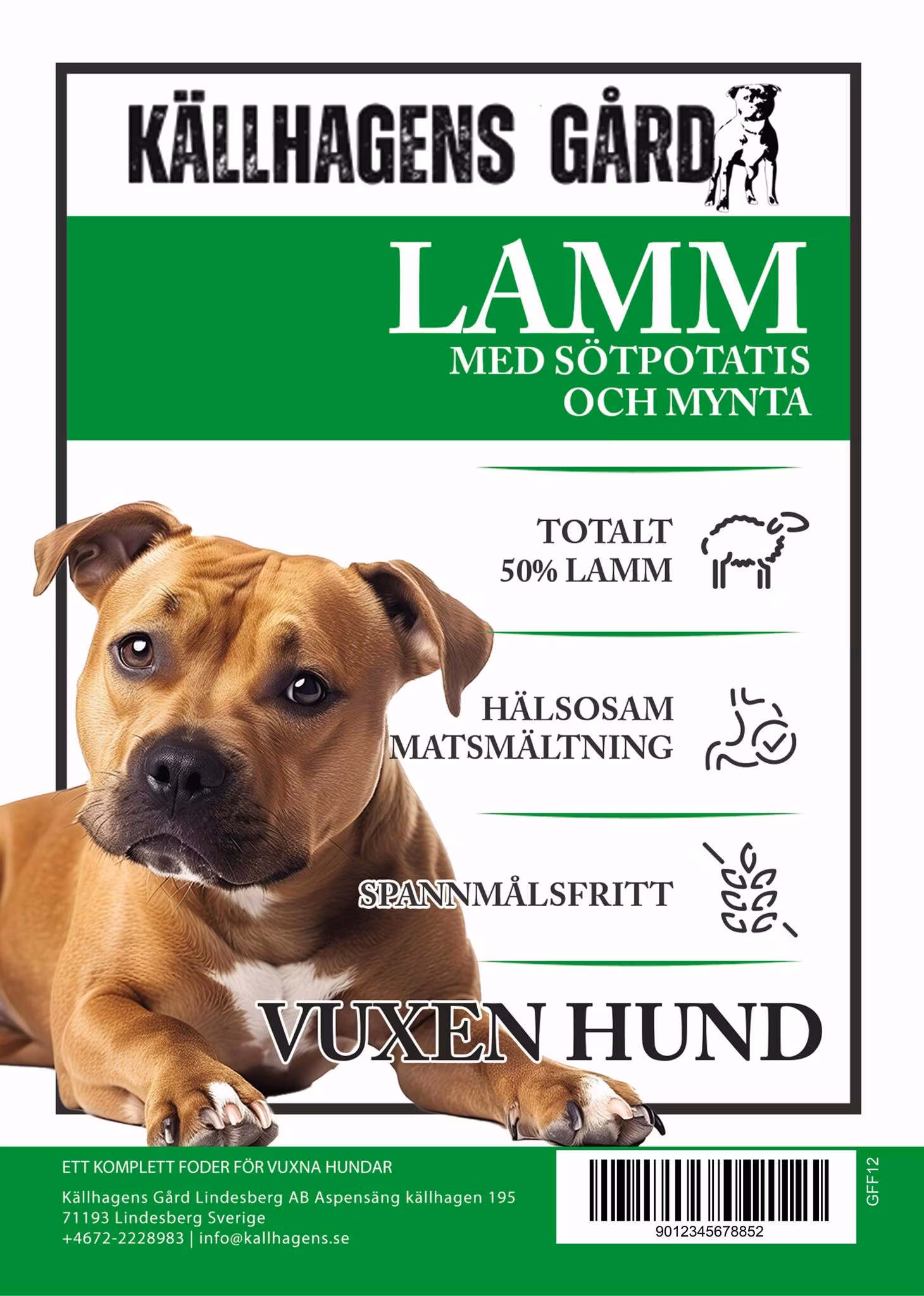 Lamm med sötpotatis och Mynta vuxen hund - Källhagens gård