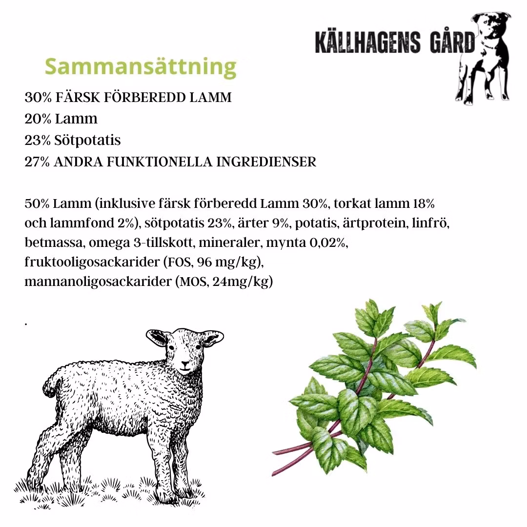 Lamm med sötpotatis och mynta - För liten vuxen hund - Källhagens gård