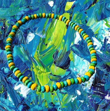 Armband enkel Turkos-grön-gul