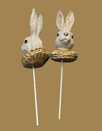 Kaninhuvud med guldkrage 2-pack blomstersticka 20 cm