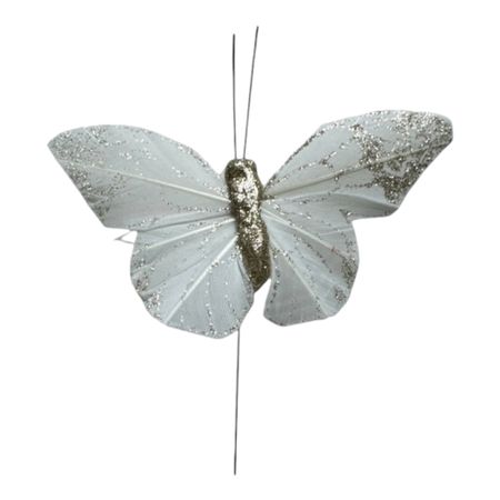 Fjäril Julie glittervit, 9 cm