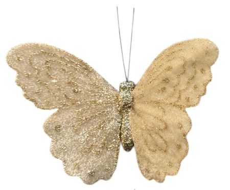 Velvet créme-vit fjäril glitter 14 cm