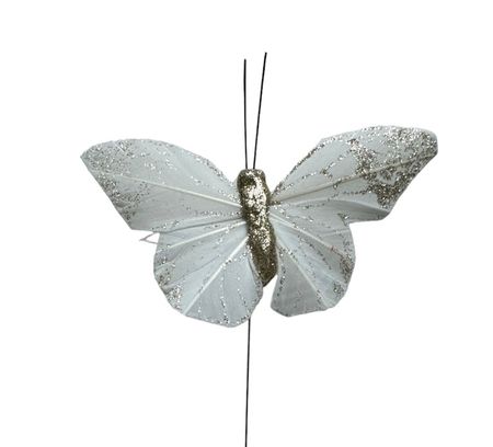 Fjäril 3-pack Julie offwhite glitter, 9 cm bred stick