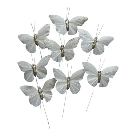 Fjäril 3-pack Julie offwhite glitter, 9 cm bred stick