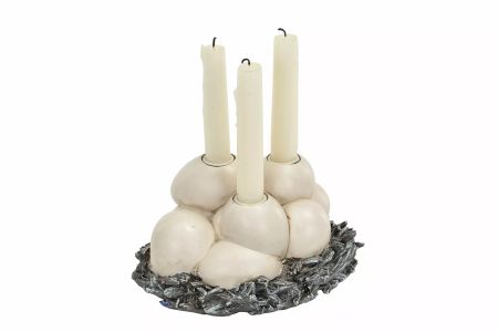 Ljusstake Ägg 3 Kronljus Antik Finish Poly 27x17x11cm