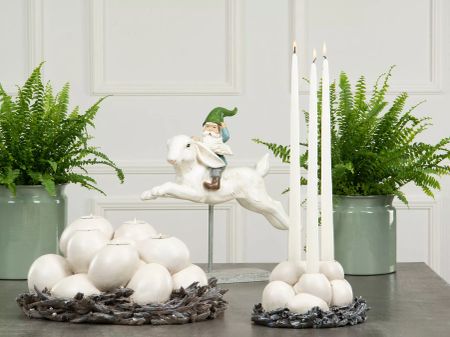 Ljusstake Ägg 3 Kronljus Antik Finish Poly 27x17x11cm