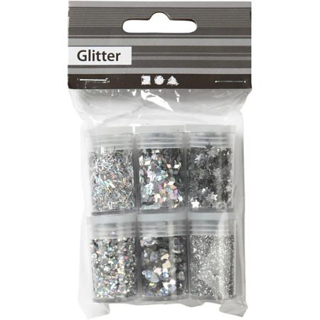 Glitter och paljetter 6-pack silver