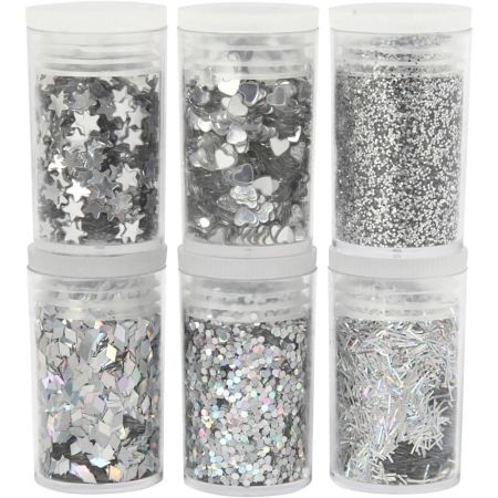 Glitter och paljetter 6-pack silver