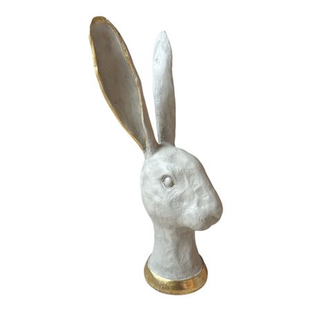 Elegant grå hare-staty 28,5x14 cm – stilfull detalj med guldkant