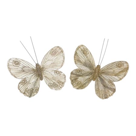 2 st Glitterfjärilar med clips, 11 cm