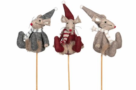Beige sittande tomte-mus, 9 cm