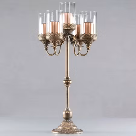 Kandelaber Blockljus 5-Armad Guldbrun 74 cm