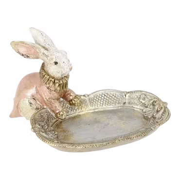 Dekoration Kanin med Fat Rosa 15cm