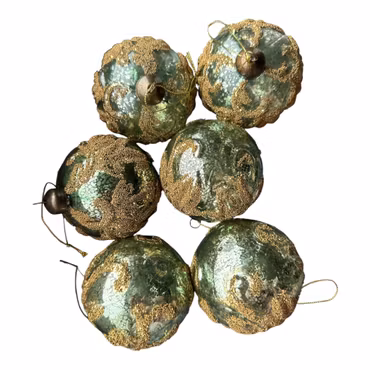 Julgranskulor gröna med gulddetaljer 6-pack