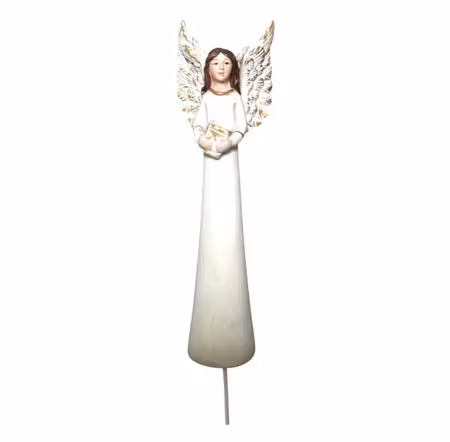 Ängel på blompinne – Vit & Guld, 11,5 cm