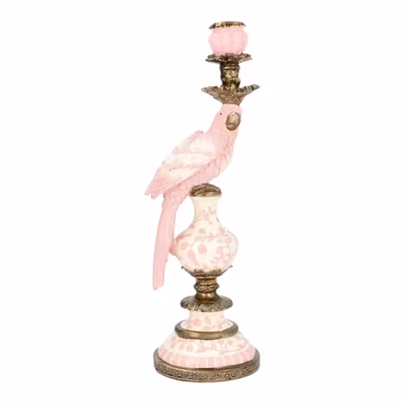 Ljusstake Papegoja – Rosa, Vit & Guld 40 cm