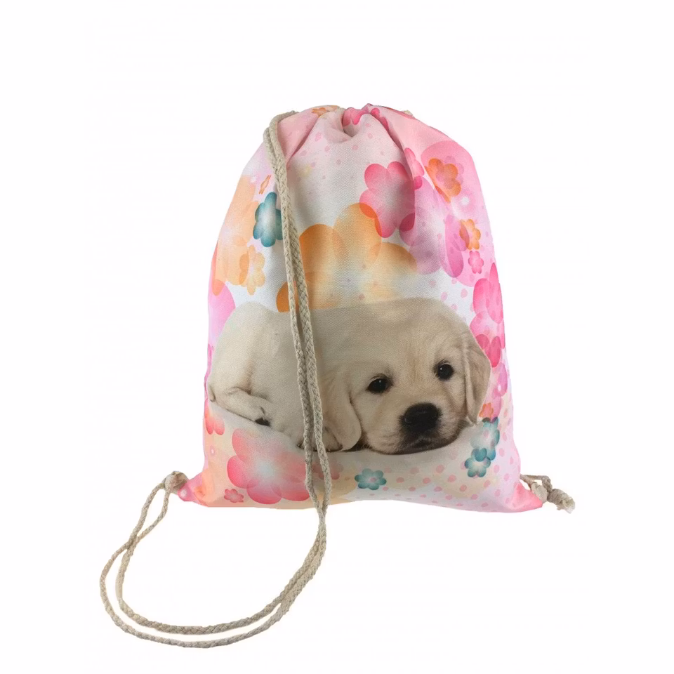 Gympapåse hund , blommig bakgrund vit o rosa