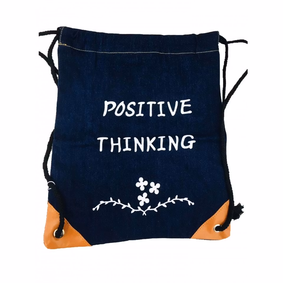 Gympapåse i Denim med texten 'POSITIVE THINKING'
