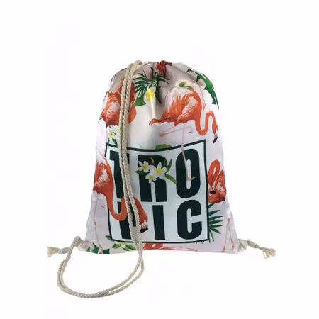 Gympapåse 'Tropic' - Vit, med Svart TROPIC med Flamingo och Blommotiv