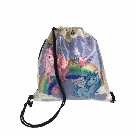 Gympapåse Unicorn / Enhörning Mönster - Vit med Blå Himmel och Regnbåge