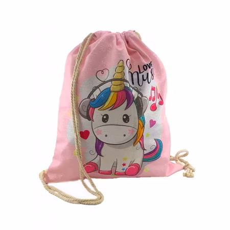 Gympapåse Unicorn / Enhörning, Rosa med Love Music Text