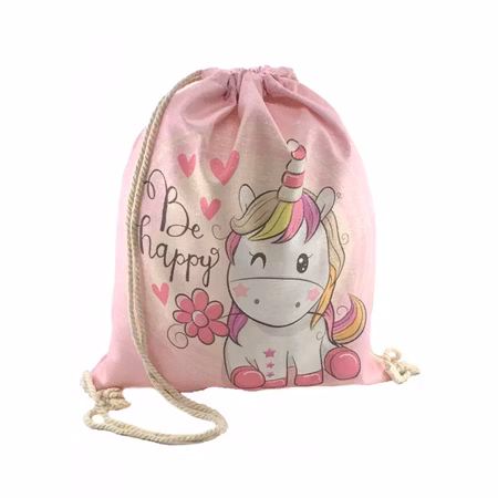 Gympapåse Unicorn / Enhörning Rosa med Texten 'Be Happy'