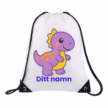 Personlig gympapåse – Lila dinosaurie med namn