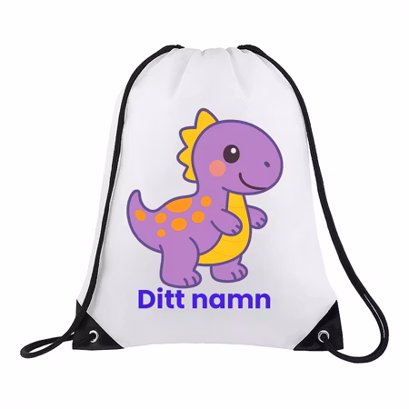 Personlig gympapåse – Lila dinosaurie med namn